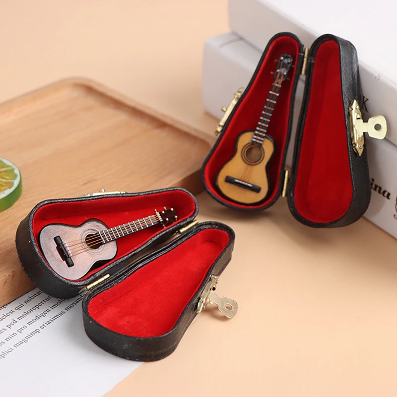 1 Set Exquisite Mini Violin Guitar With Musical Instrument Case Best Gift Miniature Wooden Ornament Dollhouse DIY KIds Toy Model