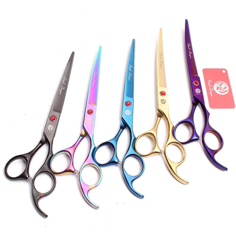 Purple Dragon 7.5" 8" Stainless Dog Grooming Scissors Pet Chunker Scissors Thinning Shears Curved Shears Set Z3005