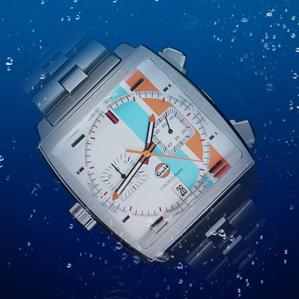2022 Fashion New Square Color Bar 37mm Men's Leisure Sports Sapphire Mirror Stainless Steel Material Waterproof Quartz Watch