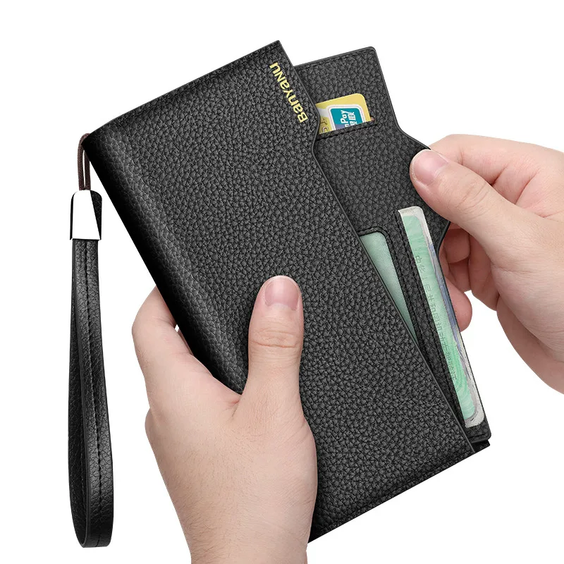 BanYaNu Genuine Leather Business Men Wallet Long Large-Capacity Clutch Bag ID Credit Card Holder Luxury Brand Wallets for Man