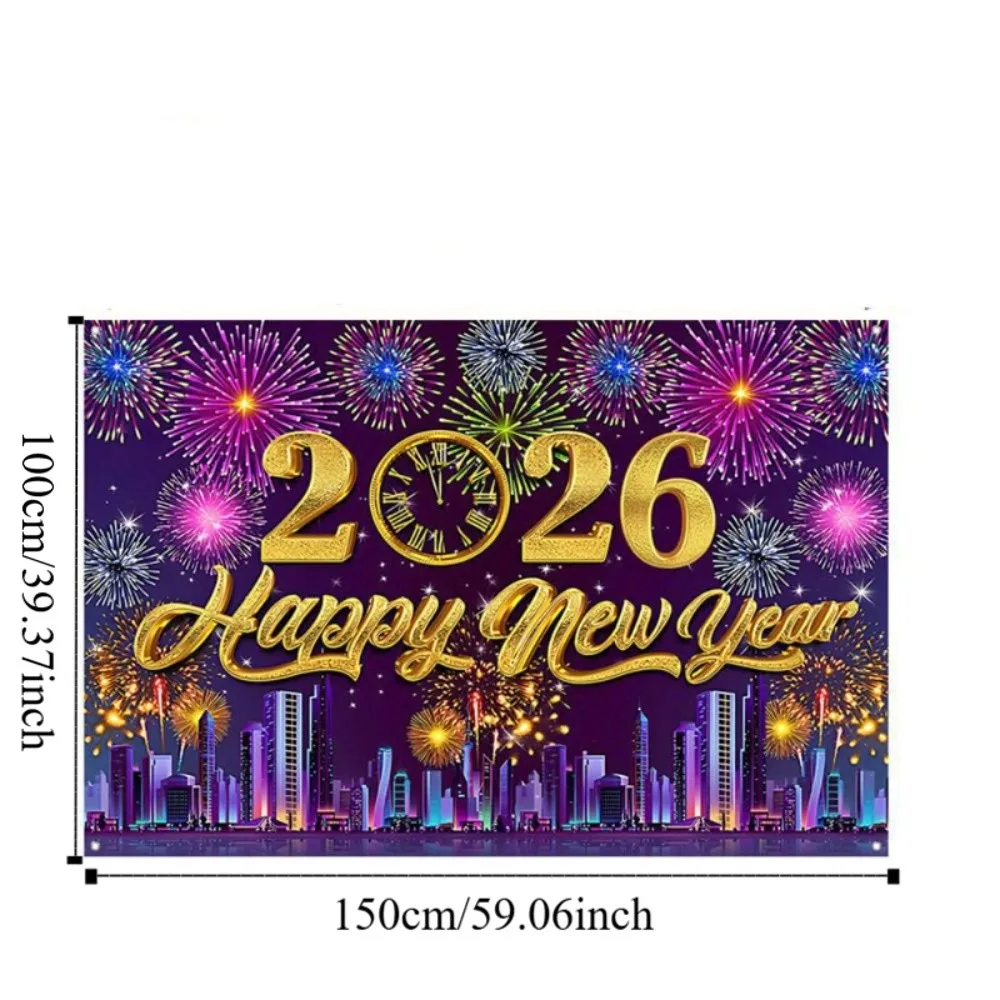 Shiny 2026 New Year Backdrop Banner Colorful Balloon Letter Photography Background Champagne Night Glittering