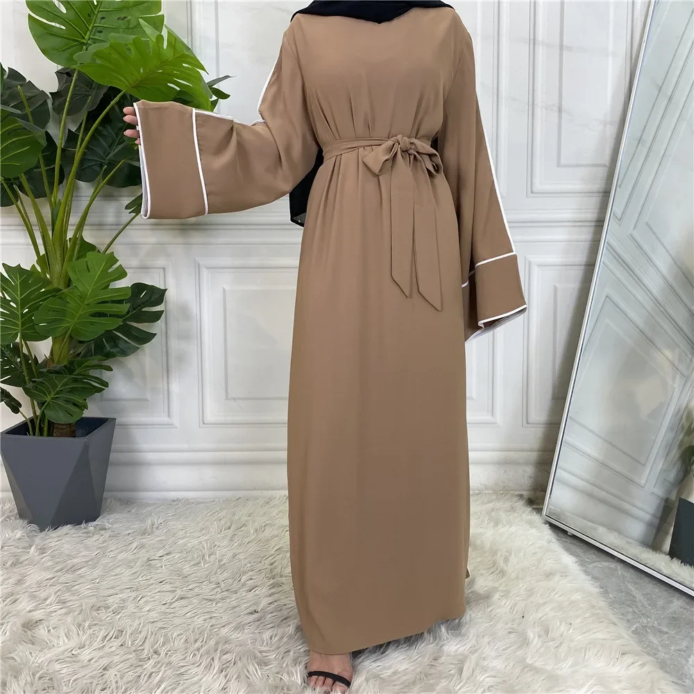Ramadan Eid Plain Abaya Dress Turkey Muslim Hijab Robe Islamic Clothes Belt Abayas for Women Kaftan Vestidos Arabes Dubai Jilbab