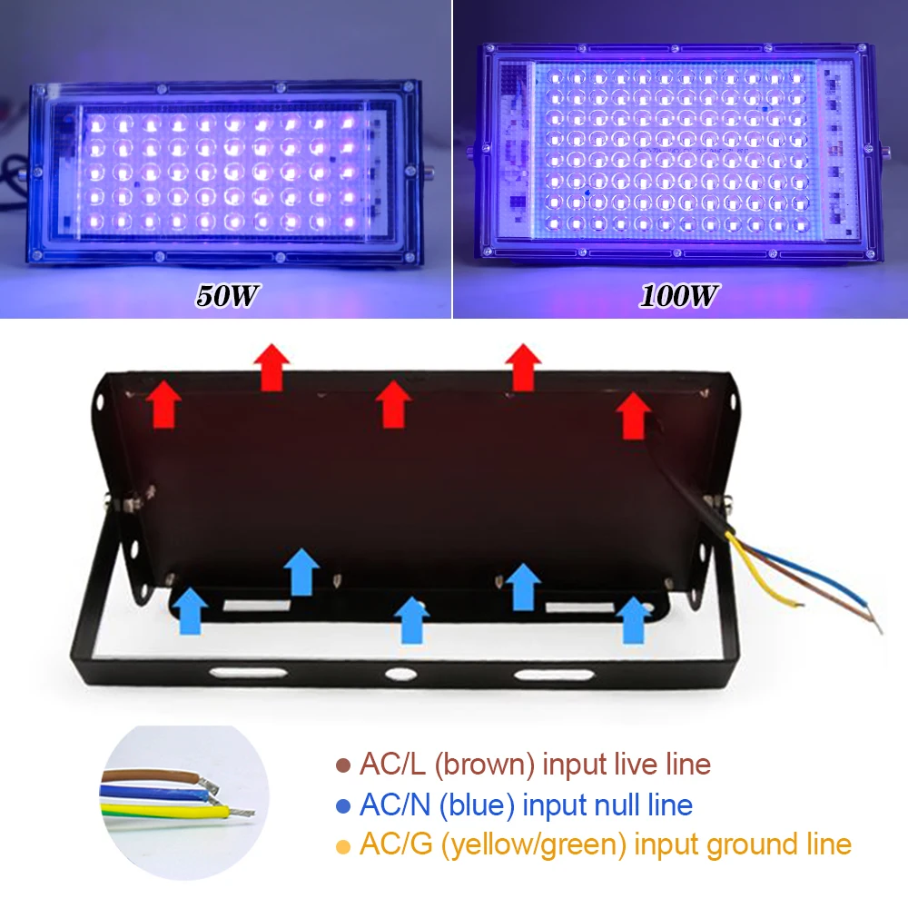 50W 100W UV LED Lamp FloodLight Outdoor Stage Blacklight 220V Neon Party Fluorescent  Ultraviolet UV Black Light 365nm images - 6