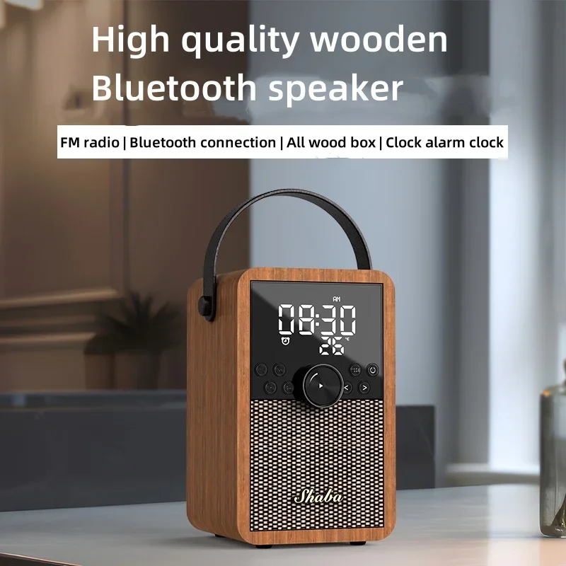 

Wooden Wireless Bluetooth Speaker Portable Super Bass Subwoofer 3D Surround Home Theater Outdoor Caixa De Som FM Clock Display