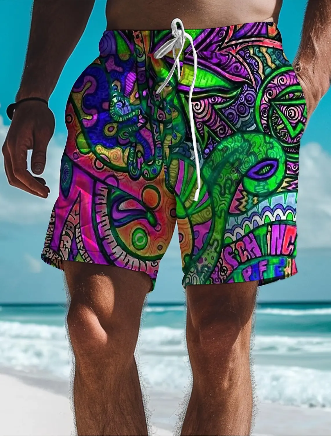 Graffiti Men's Resort 3D Printed Board Shorts Fashion Swim Trunks Elastic Waist Drawstring Hawaiian Style Holiday Beach Shorts 5