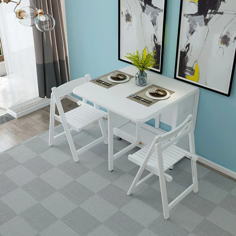 Wood Table And Chair Set Home Mobile Folding Dining Table 4.3ft With Chair Storage Space