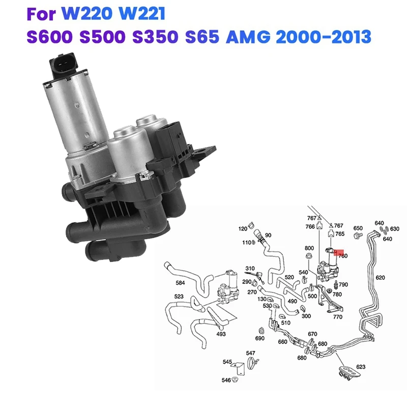 Car Warm Water Valve A2208300284 For Mercedes-Benz W220 W221 S600 S500 S350 S65 AMG 2000-2013 Water Pump Heater Valve