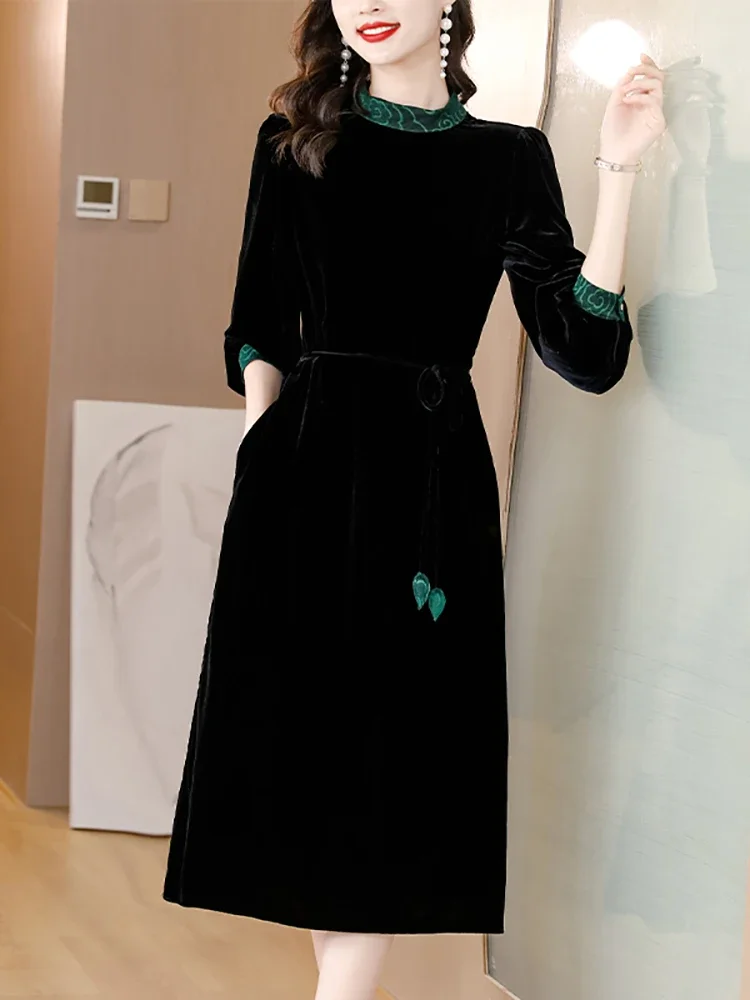 chinese dress ladies Brigette Bow Velvet Midi Dress main image 1