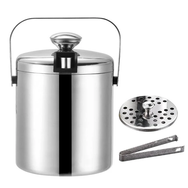 Stainless Steel Ice Bucket With Lid And Ice Tongs,Perfect For Cocktail  Bar,Home Bar, Parties And Outdoors,Double Wall Champagne Bucket Keeps  Drinks