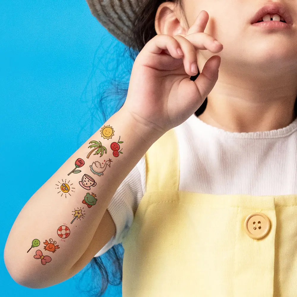 30 Sheets Cute Cartoon Temporary Tattoos for Hands Waterproof Tattoo Stickers for Children Rainbow Fruit Moon Fake Finger Tattoo 4