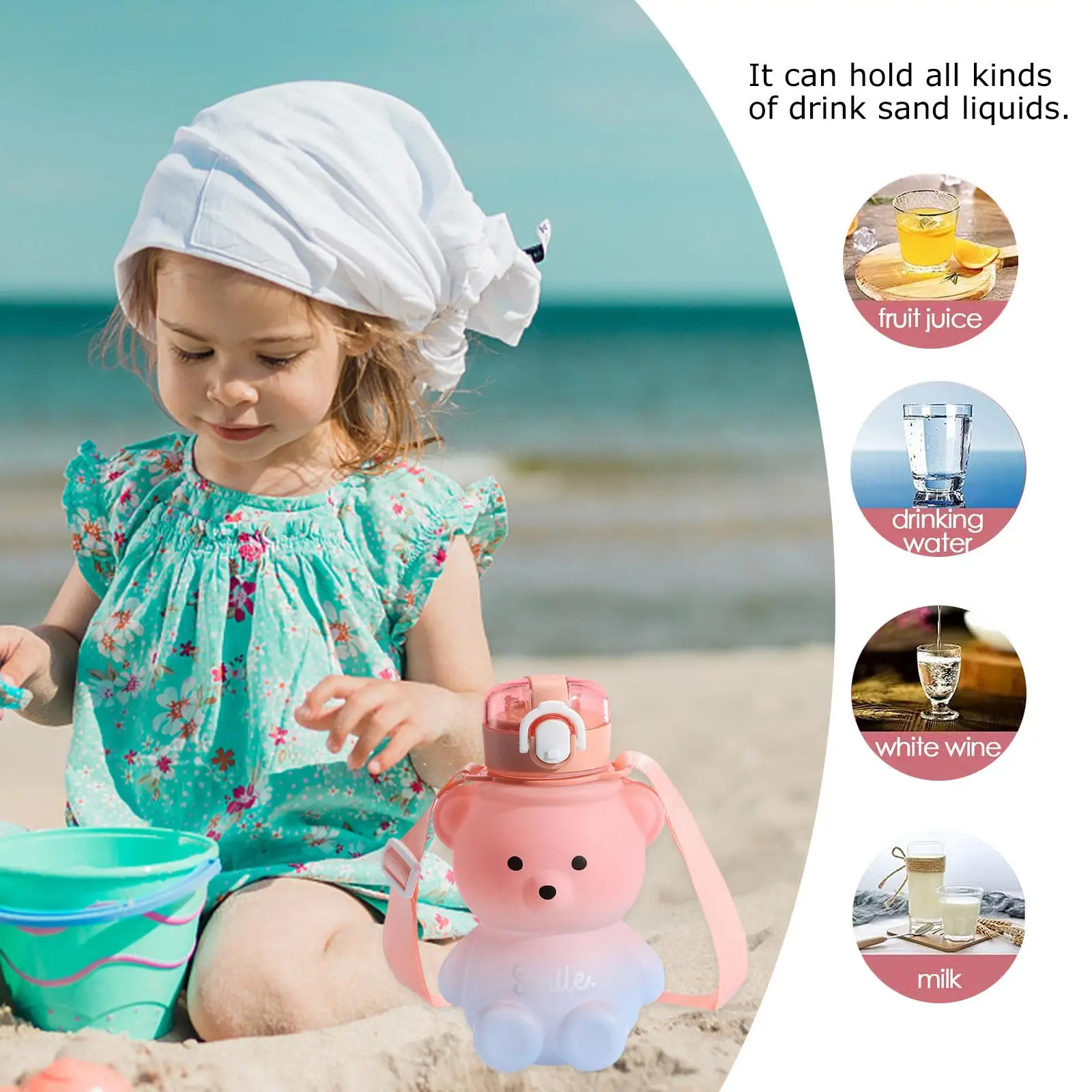 800ml Novelty Drinking Bottle Large Capacity Kawaii Bear Straw Bottle Leak-Proof Cute Gradient Colorful for Girls for Teens Kids