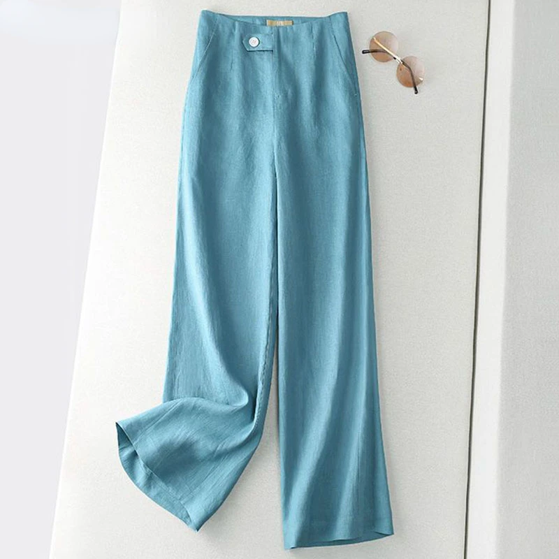 

Oversize Linen Wide Leg Pants Womens Casual Straight Pantalones Spring Korean Fashion Spodnie Loose High Waist Trouses New