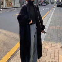 Autumn and winter loose and lazy style open knit coat, thick knee length imitation mink fur long sleeved sweater, warm jacket - Image 4