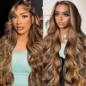 220% Density Lace Front Wigs Human Hair Body Wave P4/27 Highlight 13x4 13x6 HD Lace Frontal Colored 30 36 Inch Human wig 1