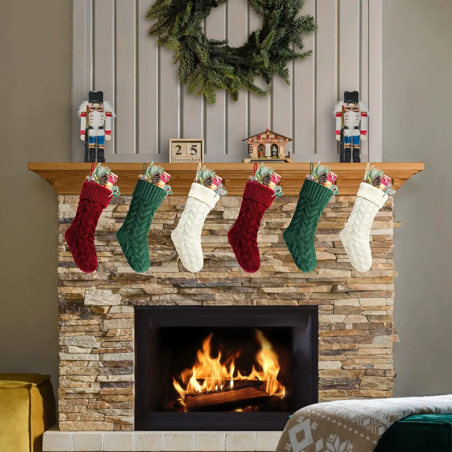 4/6PCS Christmas Stockings Knit Xmas Stockings 18 In Large Fireplace Hanging For Holiday Christmas Tree Party Decor