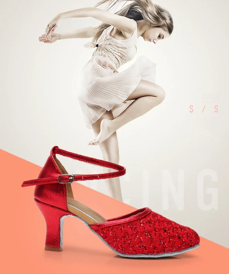 サルサ　シルバー グリッター 社交ダンスシューズ グリッターサルサダンスシューズ女性ラテンダンスシューズ女性