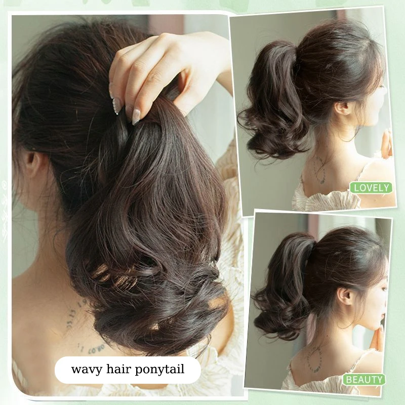 10inch Synthetic Wavy Hair Ponytail Wig Claw Clip Hairpiece Wavy Ponytail Extensions with Crab Hair Clips for Women Daily Use