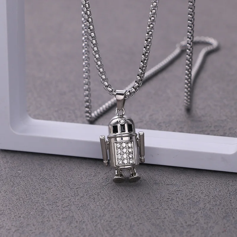 

Fashion Zircon Robot Necklaces For Men and Women Hip Hop Cartoon Characters Pendant Sweater Chain Punk Jewelry Accessories Gift