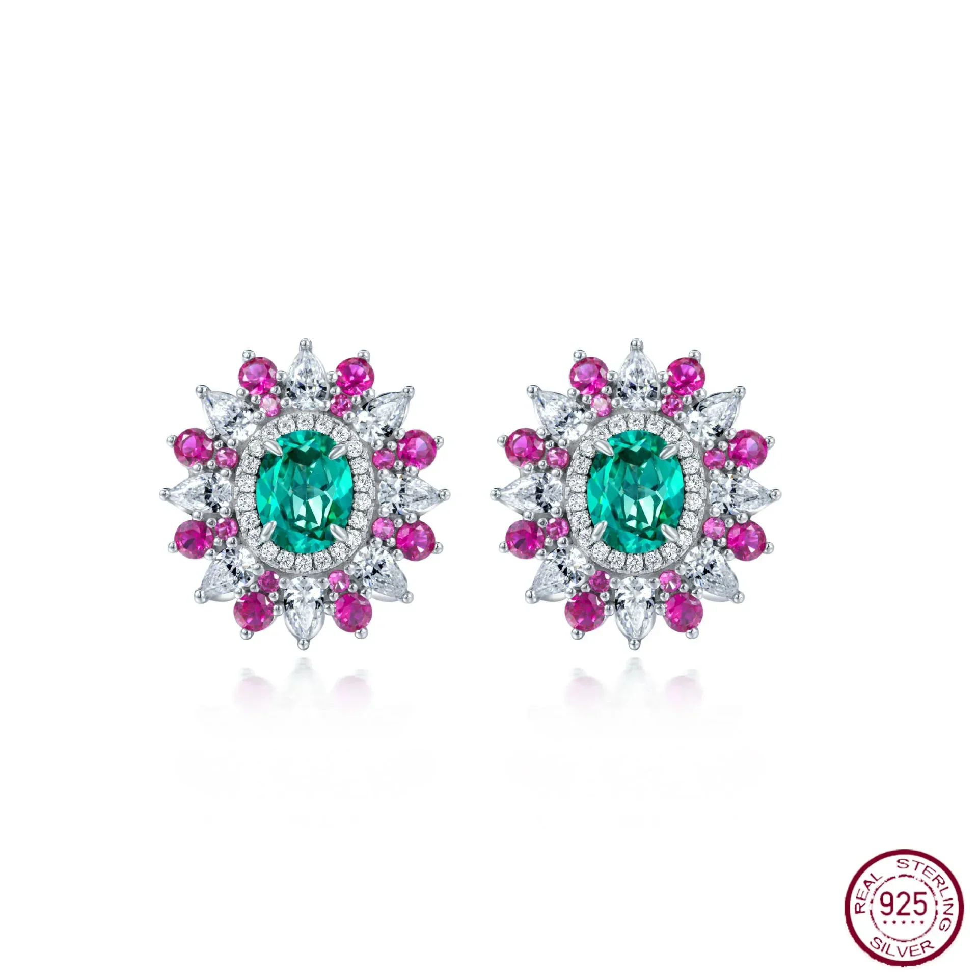 

2023 New 1 Carat Synthetic Paraiba Earrings 925 Silver Egg 6 * 8 Show Face Slimming Europe and America