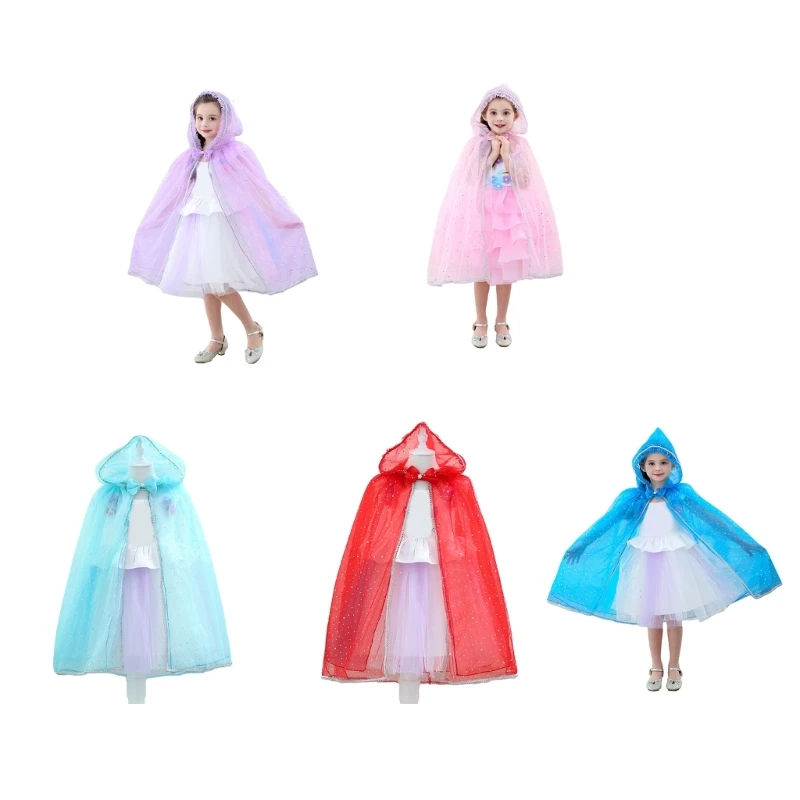 

Girls Sequins Princess Cloak Hooded Cape Halloween Costume Cosplay Fancy Cape