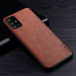 Luxury Retro Litchi Pattern Leather Case - Business Style Back Cover - A71 5G (Brown)