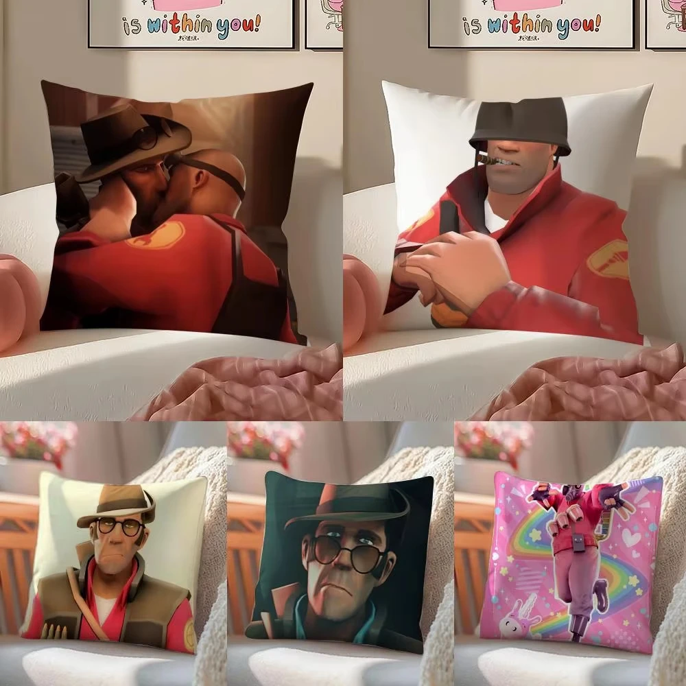 TF2 게임 테마 핫 티팀 F-포트리스 2 소파룸 장 보이지 않는 지퍼가 있는 짧은 플러시 베개 커버 쿠션 커버