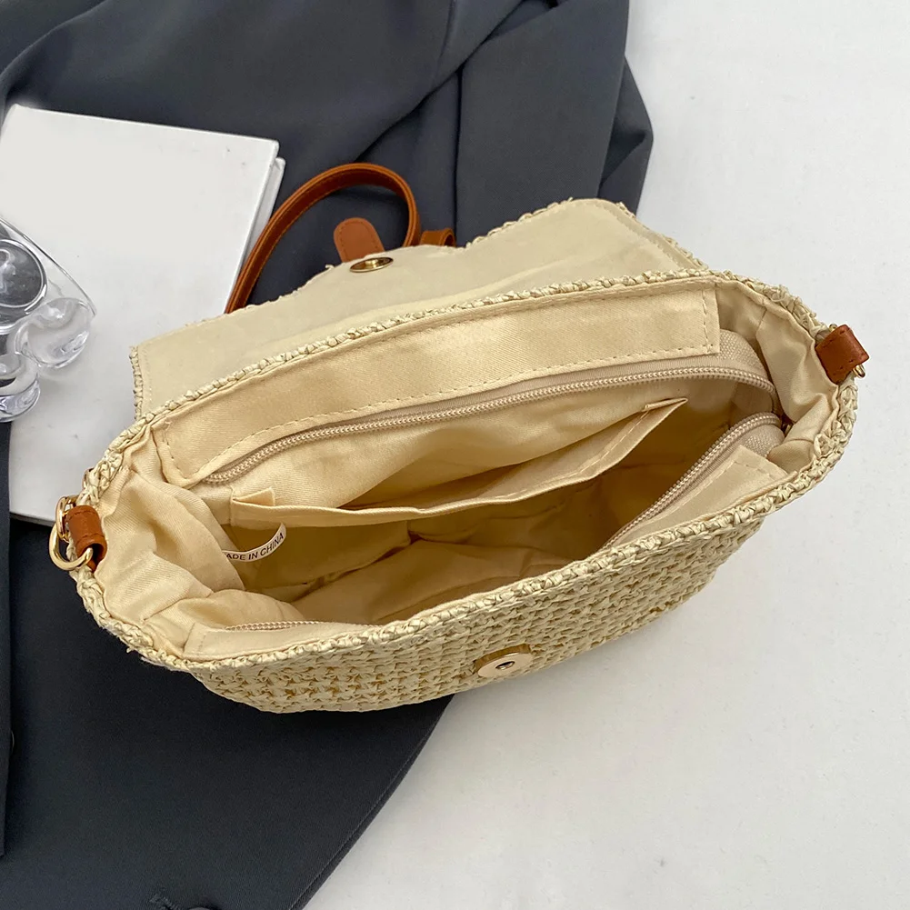 Women Crossbody Bags Summer Woven Messenger Bags Fashion Handmade Paper Rope Simple Adjustable Straps Mobile Phone Bag