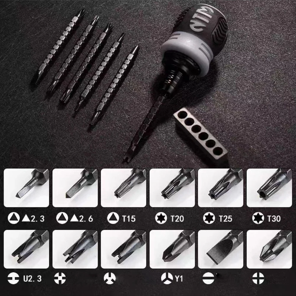 

Screwdriver Bit Set Ratchet Screwdriver Press Type Rotate Forward And Reverse Short Handle Telescopic Alloy Steel