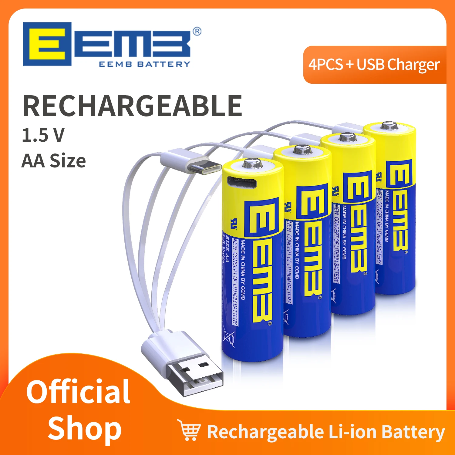Pilhas aa de Lítio Eemb 1.5v Bateria aa Recarregável 2600mwh Cabo de Carregamento Usb tipo c Bateria de Substituição