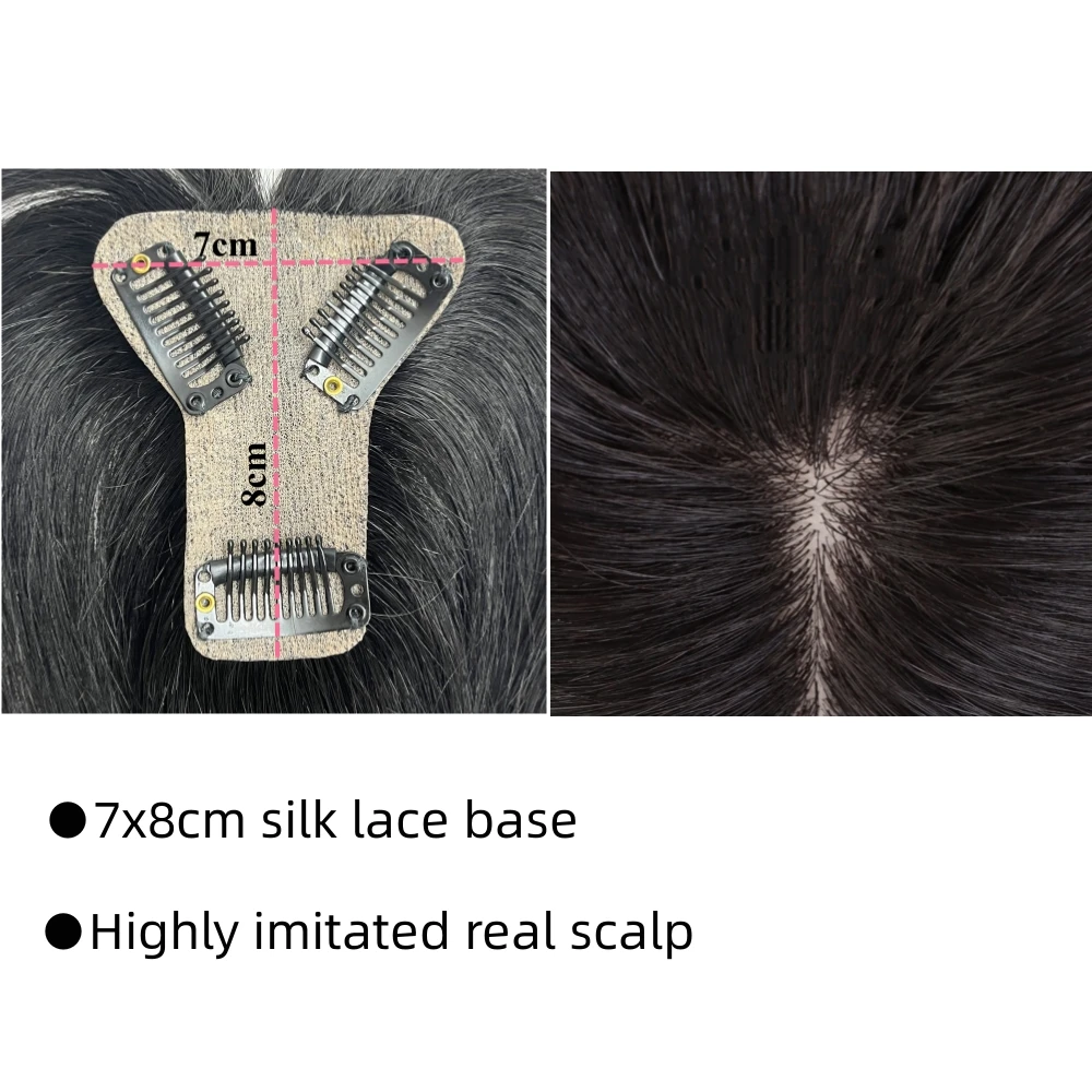 Human Hair Toppers Silk Hair Toppers 7x8cm Slik Human Hair Toppers For Women Thin Clip In Topper 3D Air Bangs Hairpieces for Hair Loss Volume Cover Grey