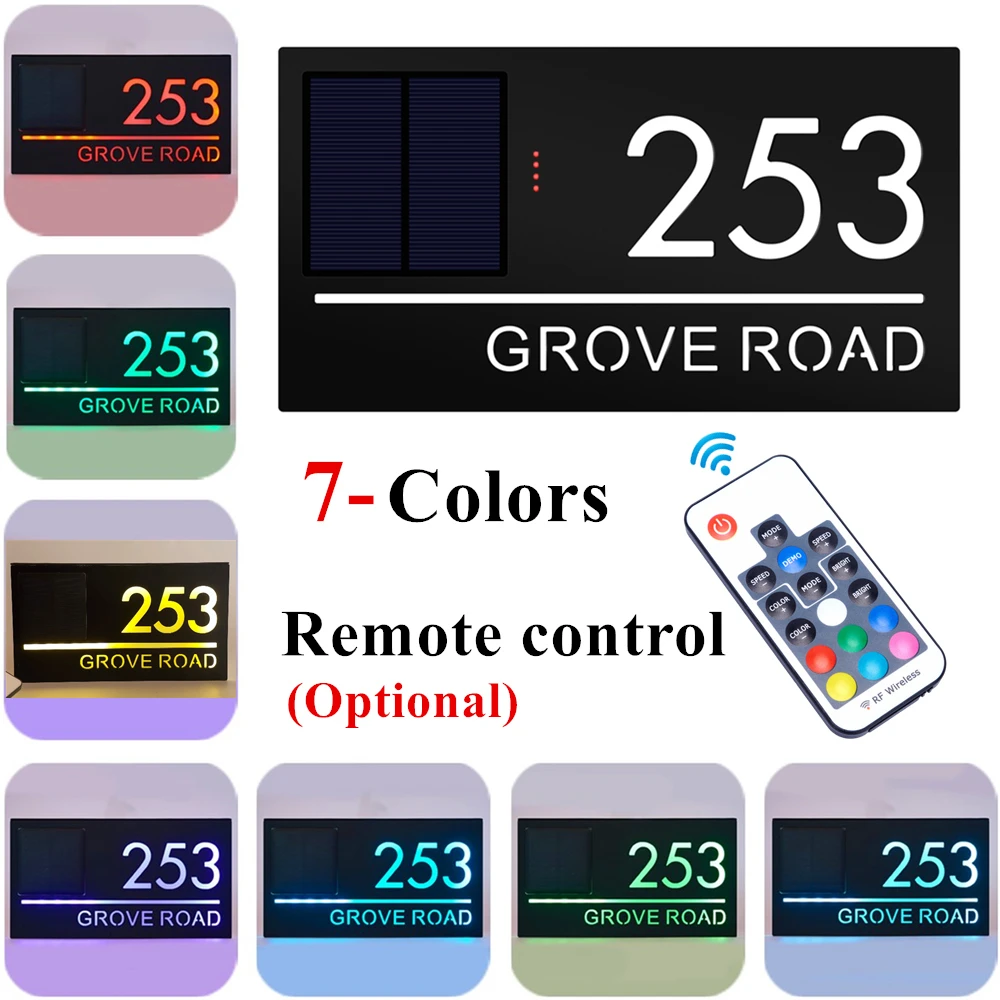 Solar LED Acrylic House Number Sign Front Door Personalized Address Plate house number signs