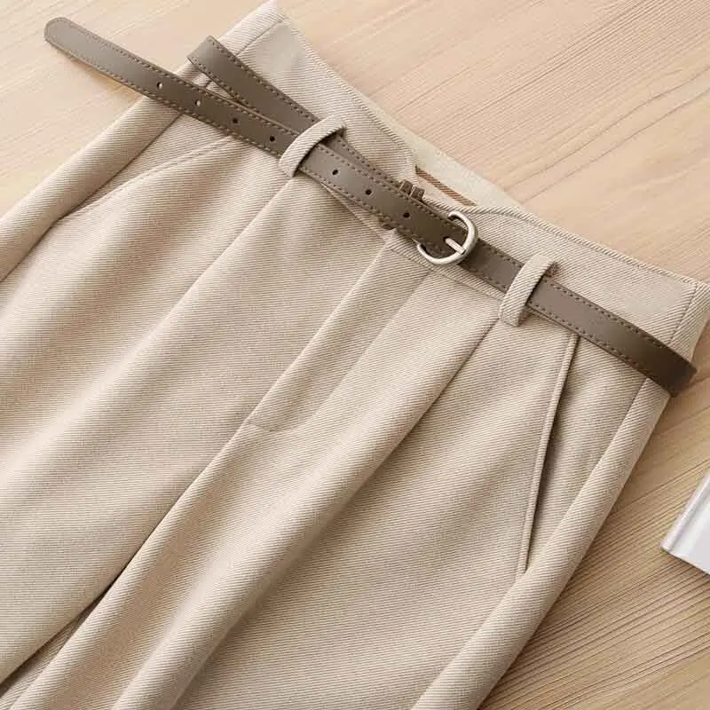 Fall Warm Woolen No Belt Harem Pencil Pants Women High Waist Ankle Length Casual Suit Pants Korean Chic Office Lady Trousers