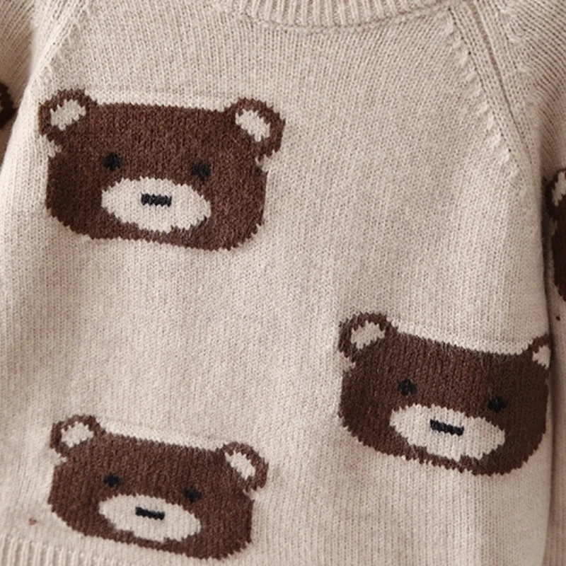 소년용 곰 패턴 스웨터 한국 스타일 두꺼운 2025 겨울 플리스 안감 니트 풀오버 따뜻한 아동복 2-8세용