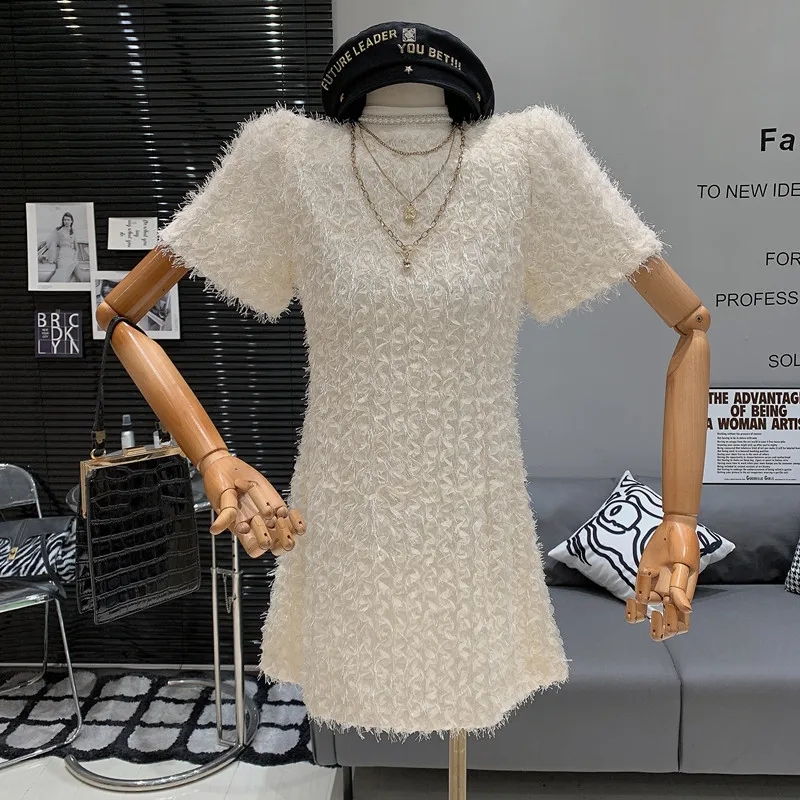 

Elegant temperament slim fit beads versatile fashion tassels exquisite beauty fairy like short sleeved dress for women