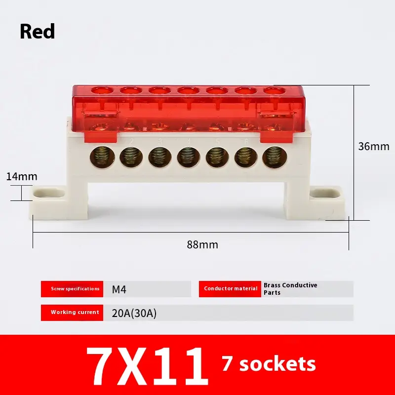 Zero wire terminal 3/4/5/6/7/10-Hole Distribution Box Terminal Block dustproof Ground Copper Bar Bridge type Busbar With cover - Image 23