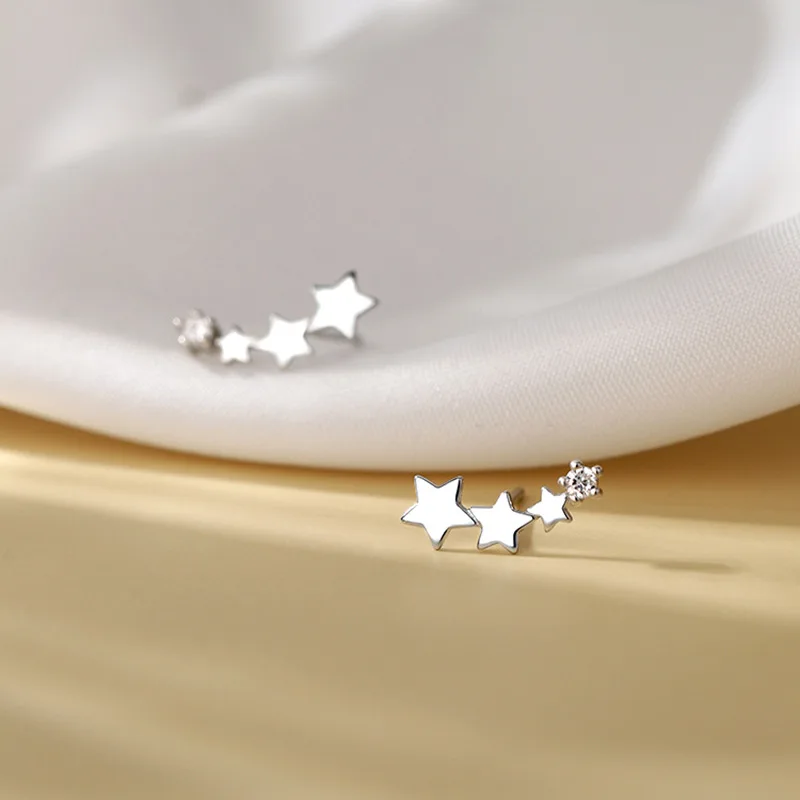 Fashion Silver Color Cross Star Stud Earrings Women Gift Banquet Asymmetry Earring Girls Jewelry Vintage Accessories Gifts