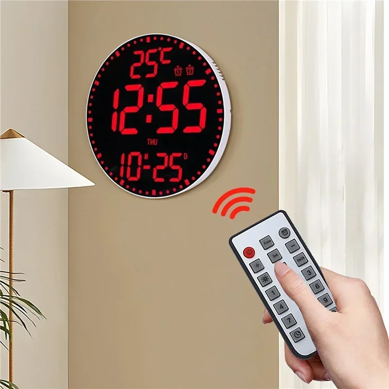 Living Room Creative Colorful Wall Clock RGB Perpetual Calendar Digital Clock Temperature Date Time Week Display LED