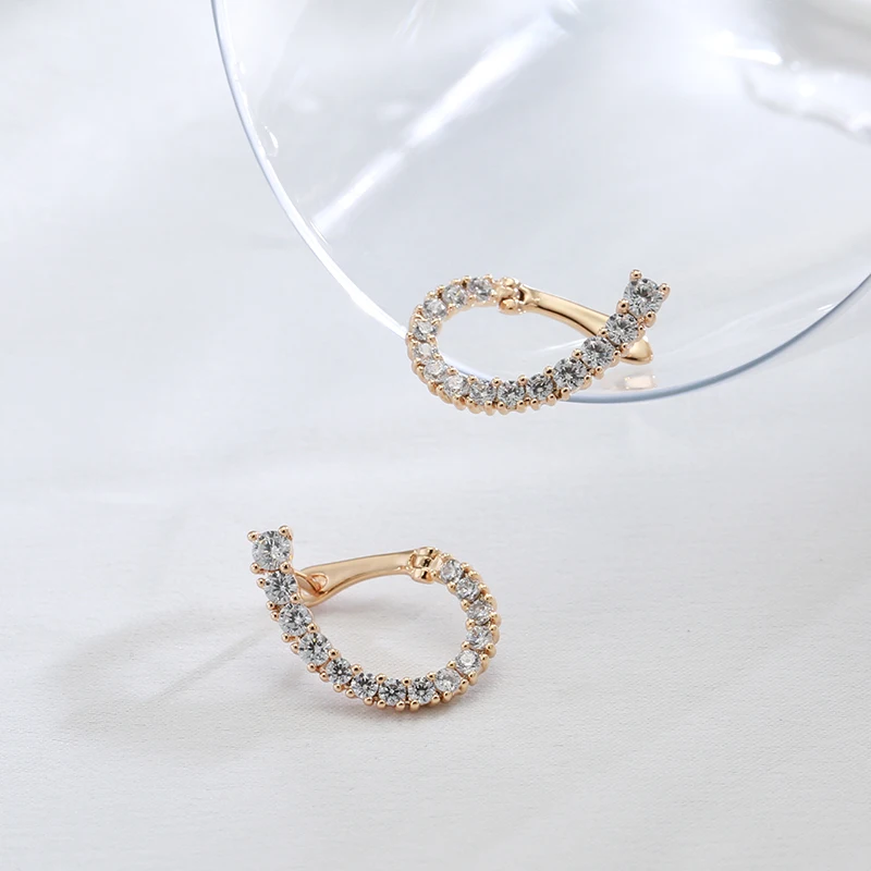 Full Zircon Half Open Curve Geometric English Earrings for Women 585 Gold Color Girl's Party Jewelry Daily Unusual Accessories - Image 5