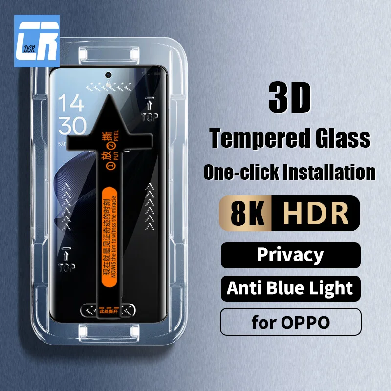 

3D One-click Installation Tempered Glass For Oppo Reno 11 10 9 6 5 4 3 Pro Plus Privacy Screen Protector With Alignment Mounting