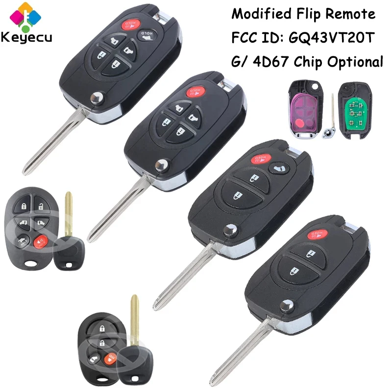 

KEYECU Modified Flip Remote Control Key With 3 4 5 6 Buttons 315MHz 4D67 G Chip for Toyota Sienna 2004-2020 Fob FCC#: GQ43VT20T