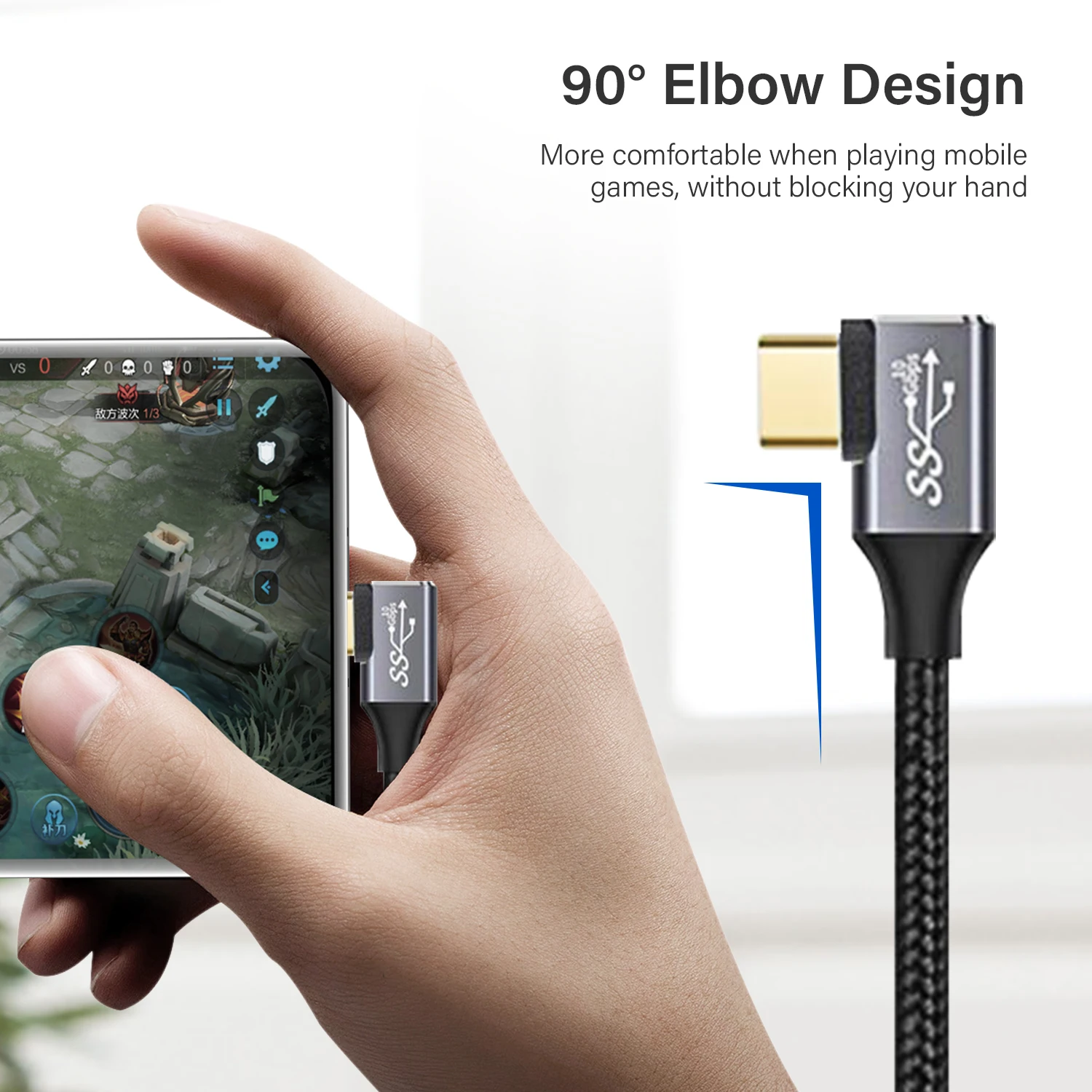 Ultra-High-Speed 100W USB-C Extension Cable with 90-Degree Elbow Design