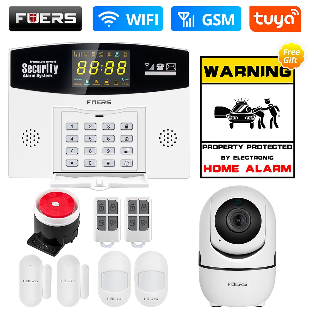 Fuers Tuya Smart WIFI 4G GSM Alarm System Burglar Alarm 433MHZ Wireless Wired Zone Link To Alexa Google Motion Sensor IP Camera Tire Pressure Alarm Alarm Systems & Security