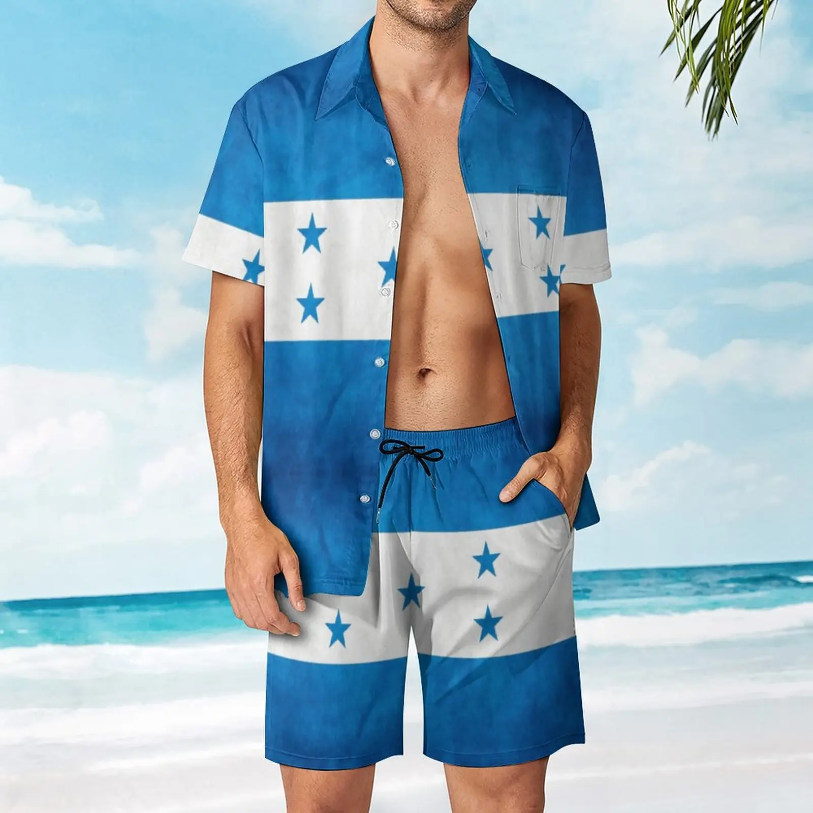 

Honduras Honduran Flag National Flag of Honduras Swimming Men's Beach Suit Graphic 2 Pieces Suit High Quality