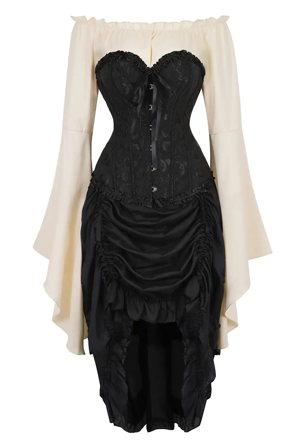 

Corset with Pirate Skirt and Blouse Pirate Set Brocade Boned Bustier Dress Plus Size Carnival Dance Party Costume Steampunk