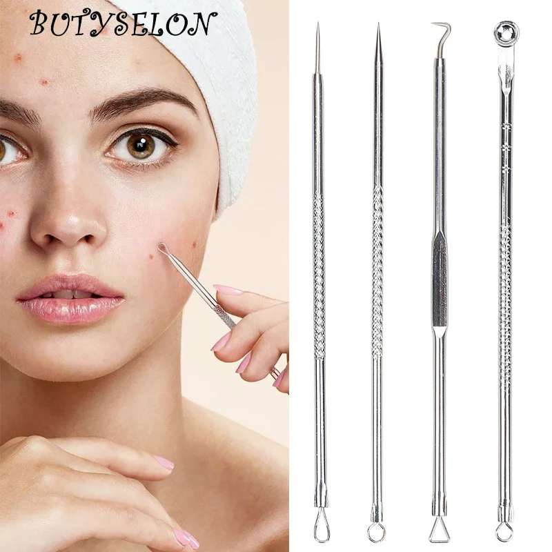 4Pcs Blackhead Remover Acne Needle Stainless Steel Pimple Black Head Removal Tool Facial Pore Deep Clean Skin Care Beauty Tools pedicure knife tools toenails ingrown removal trimmer paronychia cutters stainless steel exfoliating foot nail care clean set