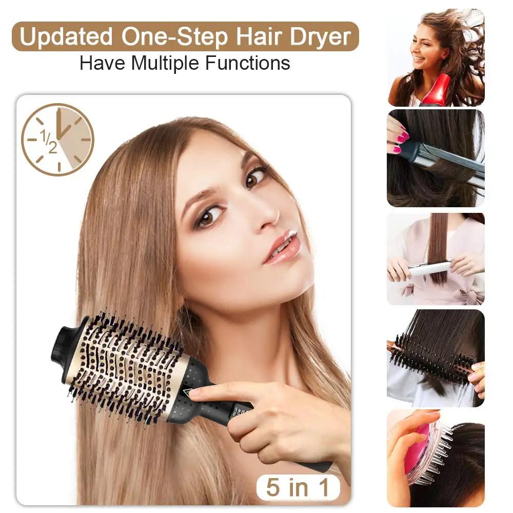 Hot Air Brush Straightener Comb Anti-frizz Negative Ion Generator Straightening And Curling Blow Dryer Multifunctional Brush 4