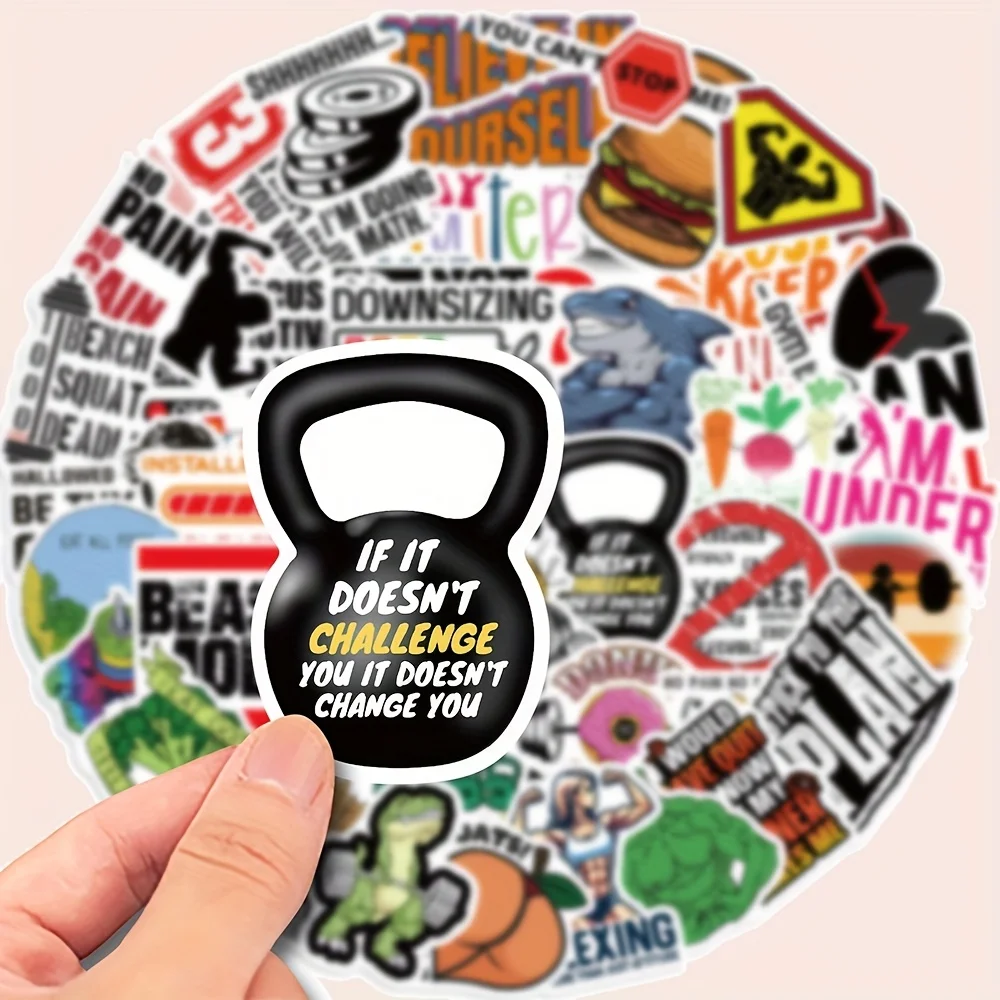 50개 DIY 체육관 스티커 - 재사용 가능한 자가 접착 운동 동기 부여 데칼, ..