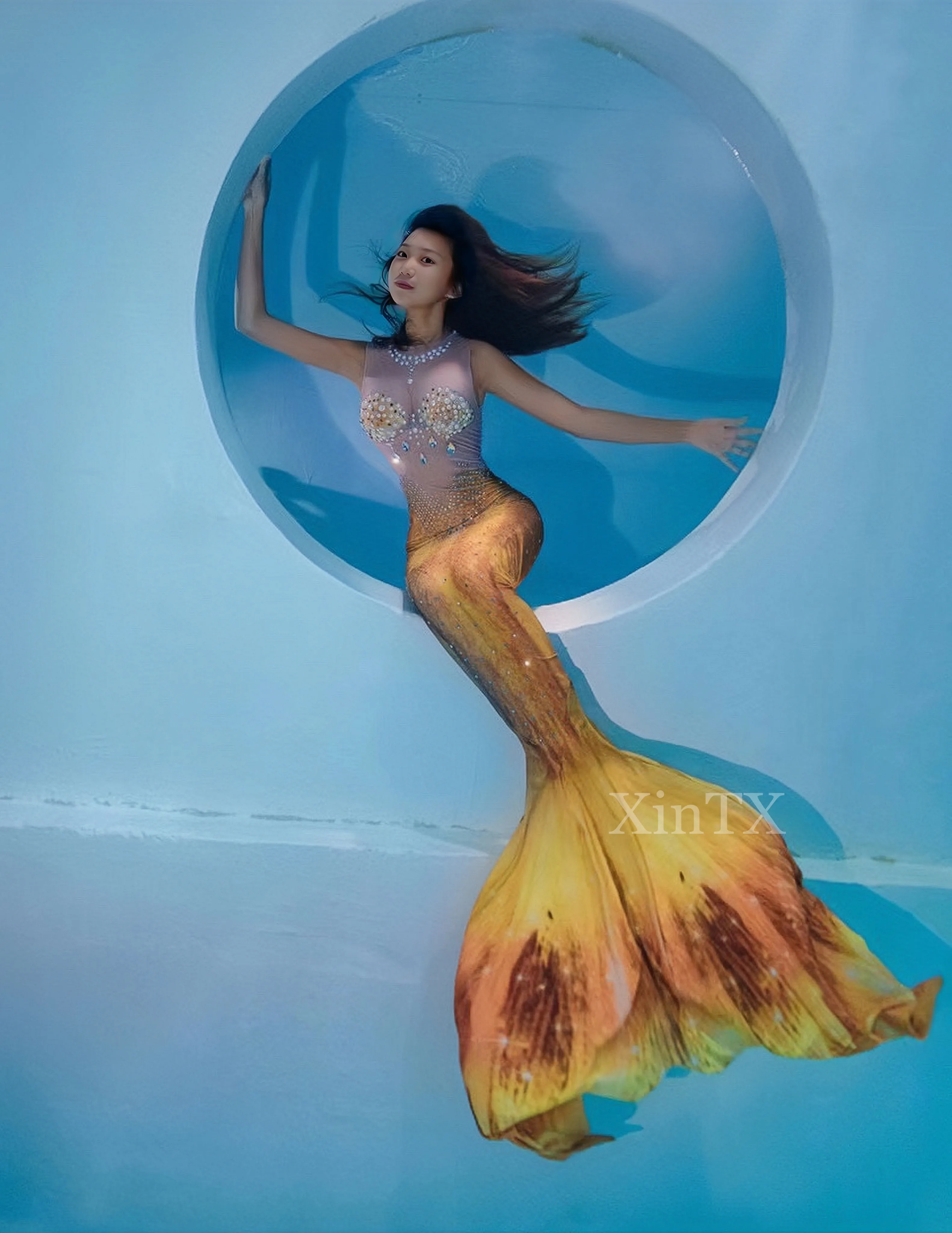 2022 NEW Full Body Mermaid Large Fish Tail Bodysuit Swimming with  Rhinestones Aquarium Performance Fish Tail Skin
