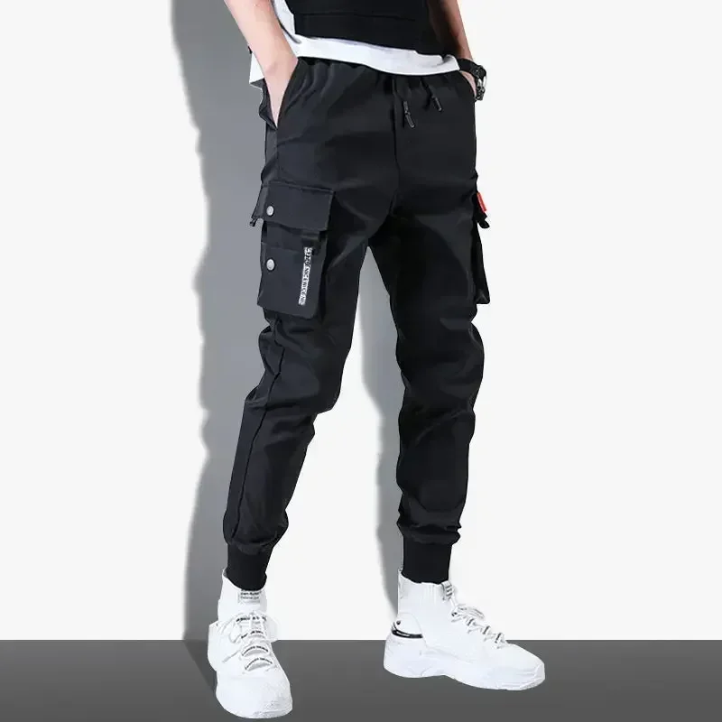 thumbnail image 1 of Pantalones para hombre, forro polar, color negro, pantalones cargo de invierno para hombre, ajustados, elásticos, informales, estilo Harajuku, de nailon, holgados, de alta calidad, 1 of 5