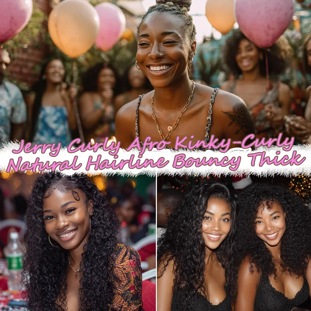 Kinky Curly Wig Human Hair 13x6 Lace Front Wigs Human Hair Afro Jerry Curly Wig 18 inch Pre Plucked 200% Density for Black Women